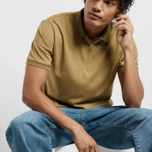 BROWN ZIP-UP POLO T-SHIRT