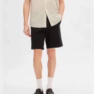 BLACK MID RISE COTTON CHINO SHORTS