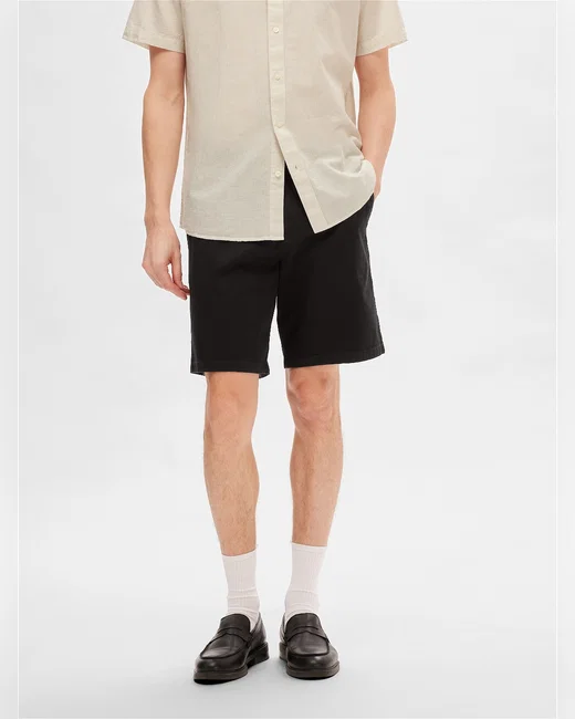 BLACK MID RISE COTTON CHINO SHORTS