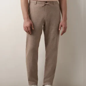 BROWN MID RISE LINEN PANTS