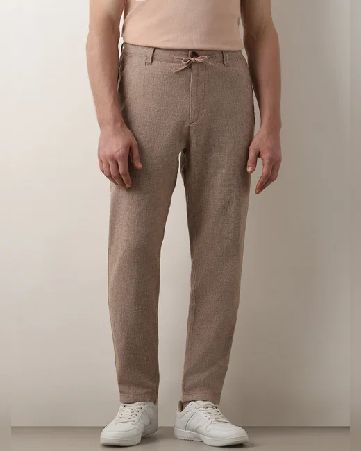 BROWN MID RISE LINEN PANTS