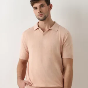 PEACH LINEN POLO T-SHIRT