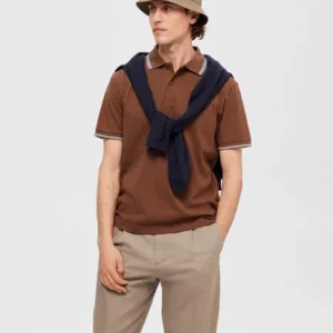 BROWN CONTRAST TIPPING POLO T-SHIRT