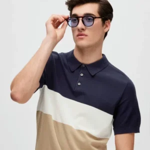NAVY BLUE COLOURBLOCKED POLO T-SHIRT