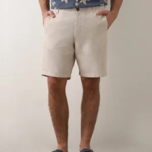 BEIGE MI RISE LINEN SHORTS