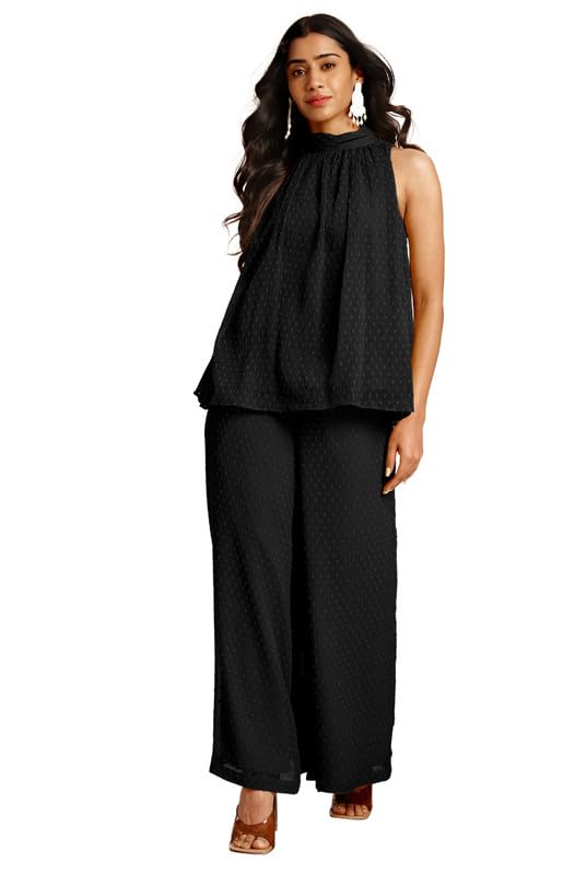 Janasya Women's Chiffon Woven Design Gathered Co-Ord Set