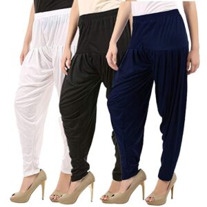 Ultra Soft Rayon Viscose Solid Attractive Pleated Pattern Casual wear Patiala Pants for Womens - Pack of 3 pcs