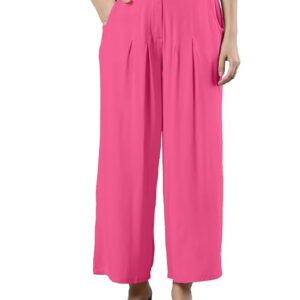 Femmora Comfortable Fit Flared Leg Pleated Palazzo, Soft and Lightweight Rayon Fabric with Front Zip Button Closure and 2 Side Pockets, for Women,Pack of 1