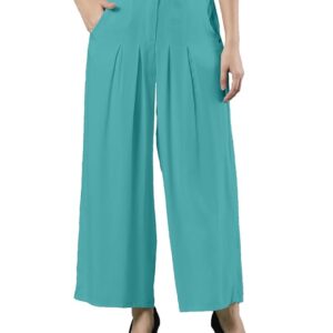 Femmora Comfortable Fit Flared Leg Pleated Palazzo, Soft and Lightweight Rayon Fabric with Front Zip Button Closure and 2 Side Pockets, for Women,Pack of 1