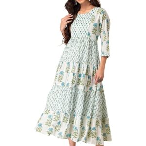 Indya Color Block Cotton Round Neck Women's Casual Wear Anarkali Kurta