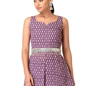 Indya Women's Georgette Regular Fit Lotus Regular Kurta