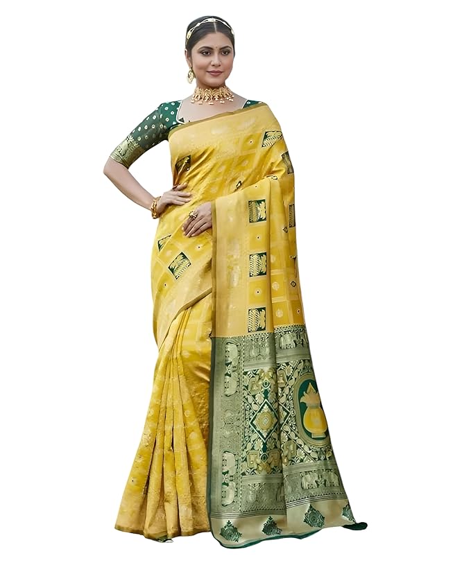 Yashika Women's Banarasi Kanjivaram Silk Woven Saree | Animal Printed Patola Silk Saree for Women