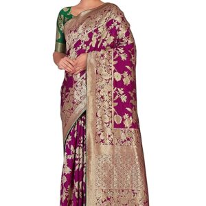 Monjolika Fashion Women's Banarasi Silk Blend Woven Zari With Tussles Saree and Jacquard Woven Blouse Piece (37765 color)
